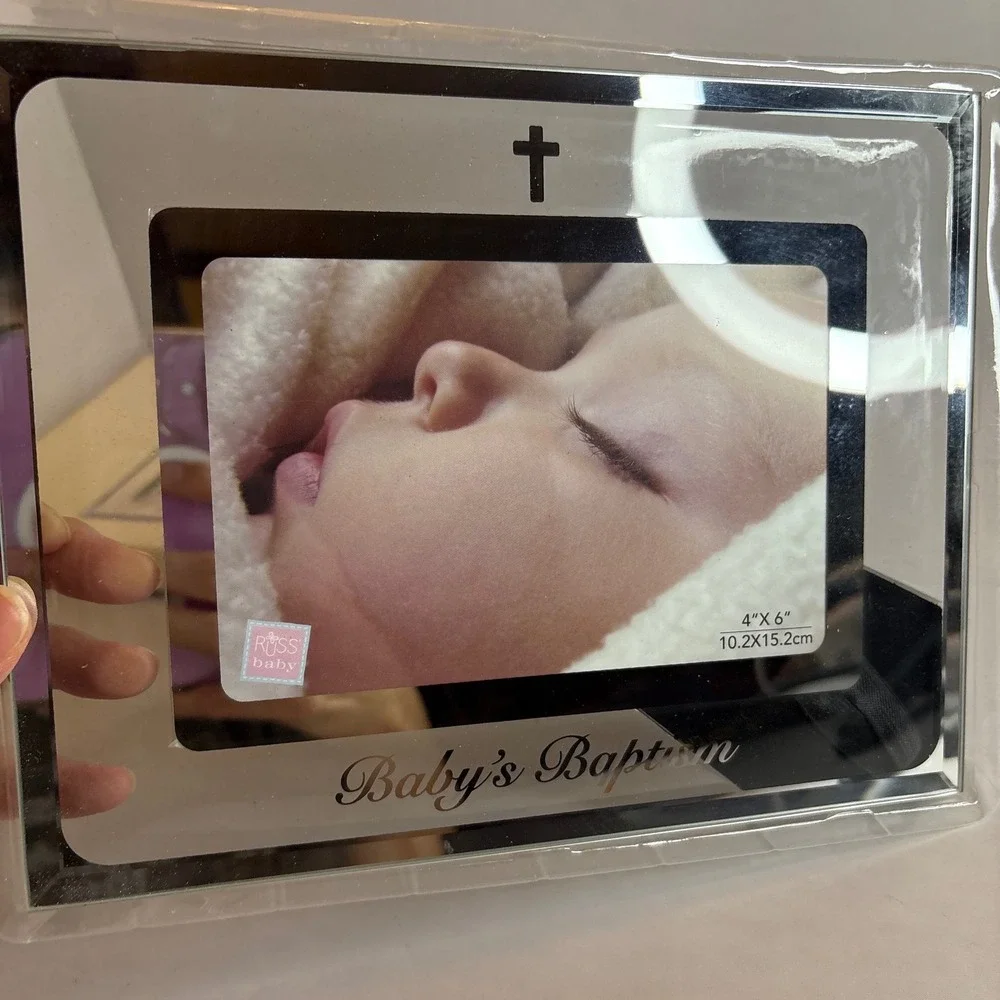 Russ Baby's Baptism‎ Photo Frame 4x6 Mirrored Cross Engraved Keepsake Nursery